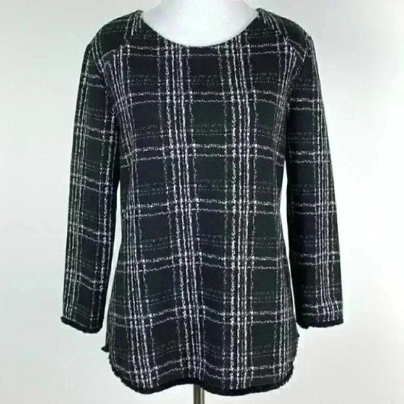 W5 sweater sz S black white grid check 3/4 sleeve - Picture 8 of 8